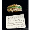 Image 1 : LADIES 10KT BAND W/GREEN STONES, SM. DIAMONDS, 4.2G, SZ 6 1/2