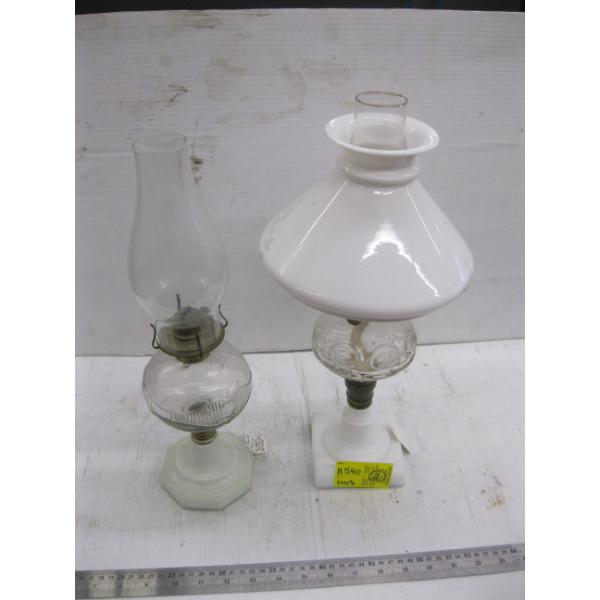 2 MILK GLASS BASED OIL LANTERNS