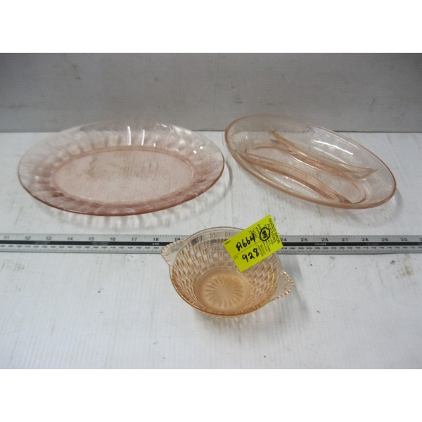 3 PIECES OF PINK DEPRESSION GLASS