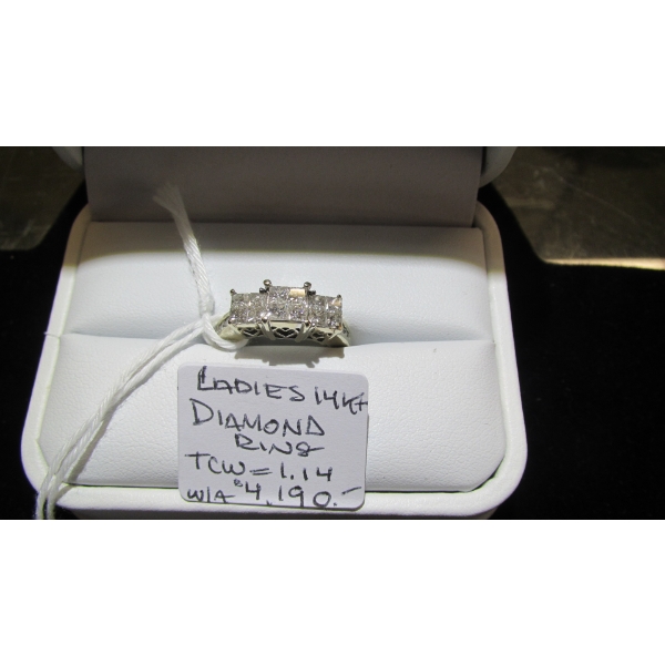 LADIES 14KT DIAMOND RING, TCW 1.14, W/A $4,190, SZ 4.5