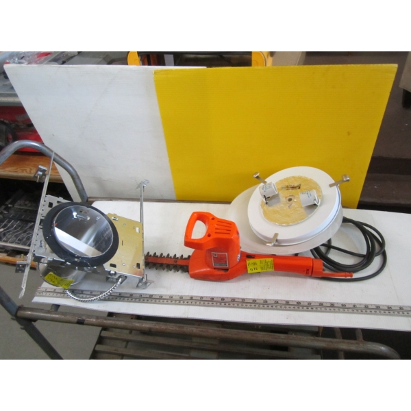 BLACK & DECKER HEDGE TRIMMER, POT LIGHT W/SHADE & A CONTROLLER