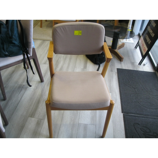 WOOD FRAMED LIGHT UPHOLSTERED ARMCHAIR