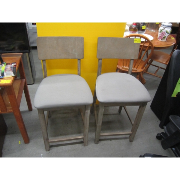 2 WOOD FRAMED UPHOLSTERED STOOLS
