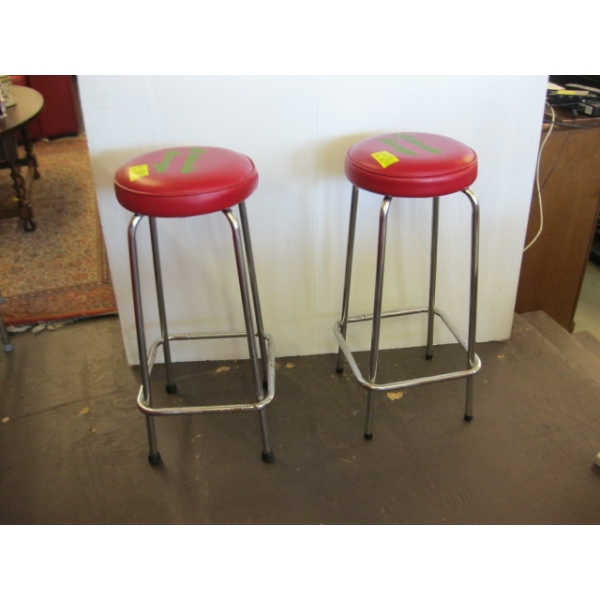2 RED/CHROME LAKESIDE STORAGE STOOLS