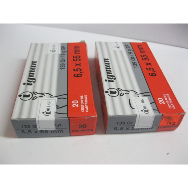 IGMAN 6.5X55MM 139GRS 9G SP|2X20 CENTERFIRE CARTRIDGES