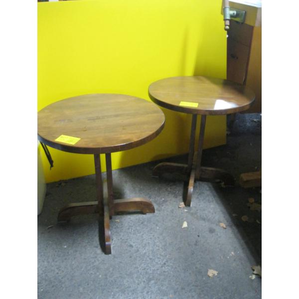 2 SMALL ROUND PINE END TABLES