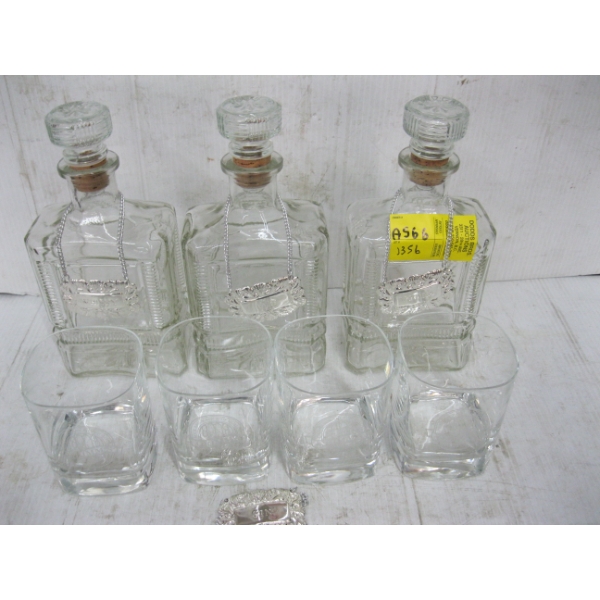 3 DECANTERS & 4 GLASSES
