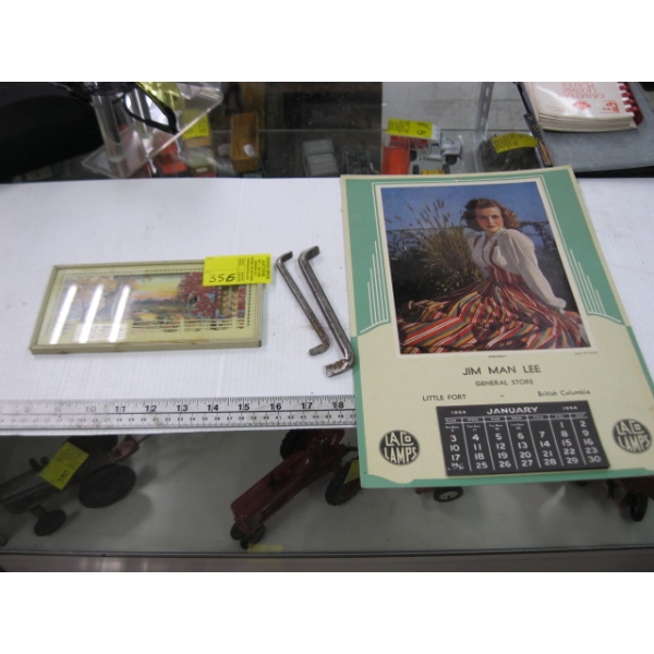 1954 CALENDAR FROM LITTLE FORT, BC W/SM. THERMOMETER 3Dish PICTURE