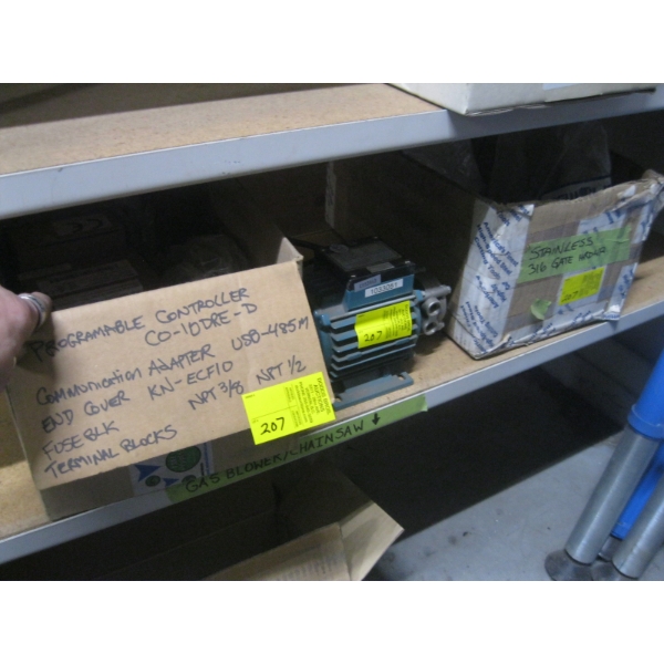 MISC. STAINLESS STEEL PIECES, SM. PUMP & BOX OF MISC. ELECTRICAL