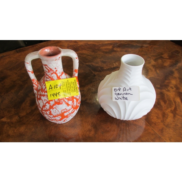 2 MCM VASES - 1 PORCELAIN, 1 POTTERY