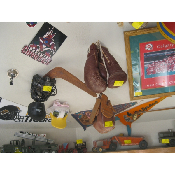 MISC. SPORTS MEMORABILIA - BOXING GLOVES, BOOMERANG, SPEED BAG, ETC.