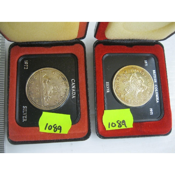 1971 & 1972 CANADIAN $1 COINS - CASED, 50% SILVER