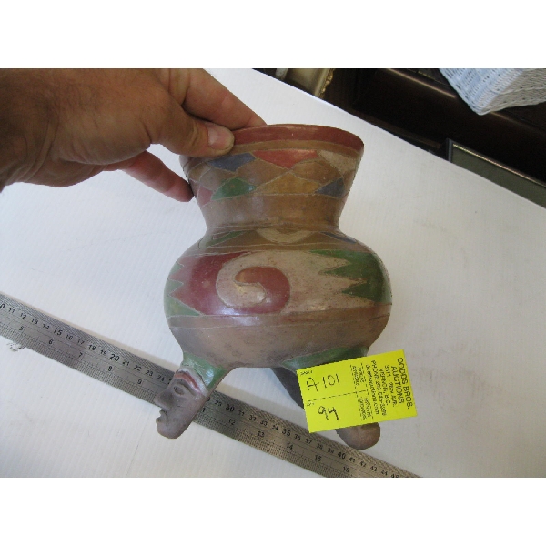 DECORATIVE FACE FOOTED POTTERY VASE