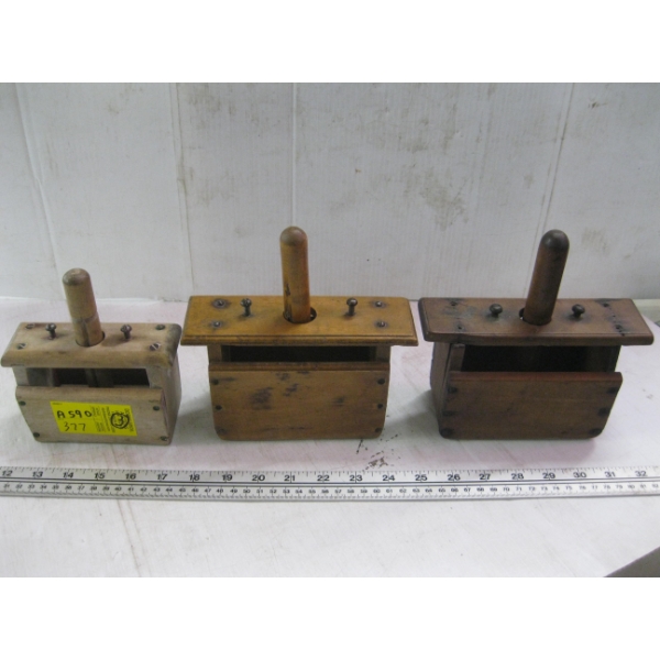 3 WOODEN BUTTER MOLDS