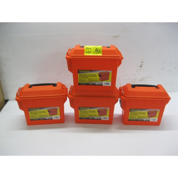 4 ORANGE MINI PLASTIC AMMO BOXES