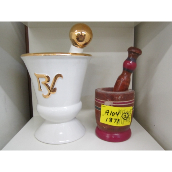 WOODEN MORTAR & PESTLE & CERAMIC MORTAR & PESTLE