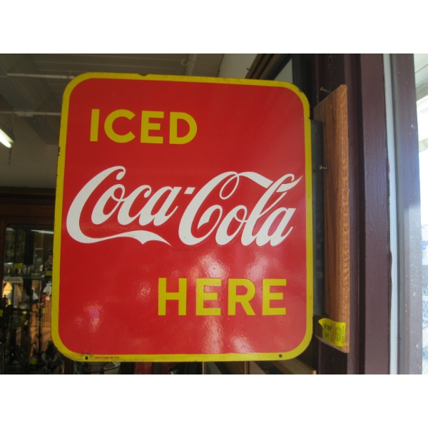 ORIGINAL ICED COCA COLA ENAMEL OVER STEEL SIGN