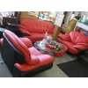 Image 1 : RED & BLACK VINTAGE LOOK W/CHROME LEGS COUCH, 2 CHAIRS & COFFEE TABLE