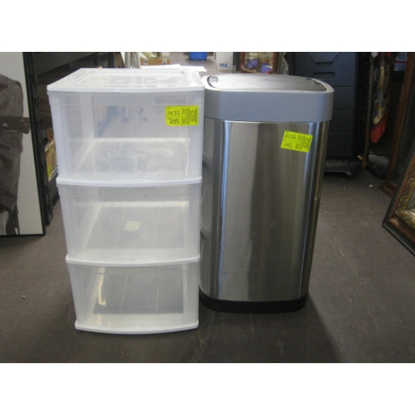 GARBAGE CAN & 3 DRAWER STORAGE UNIT