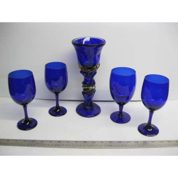 HAND BLOWN COBALT BLUE GOBLETS