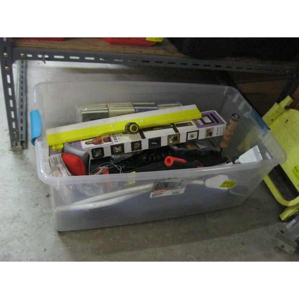 BIN OF MISC. DRYWALL LIFTERS, TAPER, DRYWALL TOOLS, ETC.