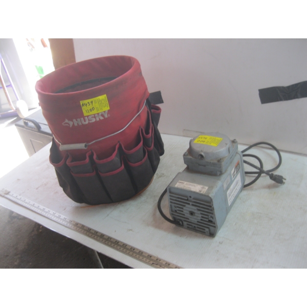 HUSKY TOOL TOTE & A GAST COMPRESSOR/VACUUM PUMP