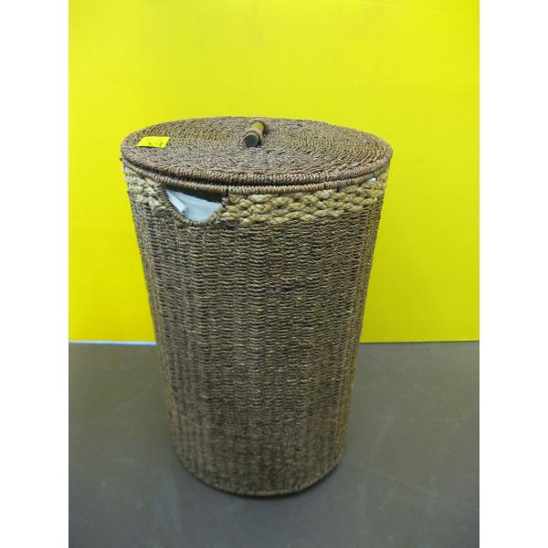 WICKER HAMPER W/MATTS, GARBAGE CAN & TOILET SCRUBBER