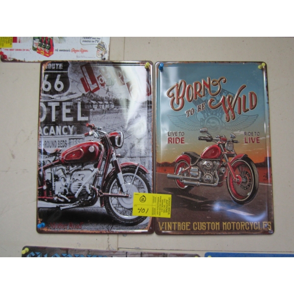 BORN TO BE WILD & MOTHER ROAD METAL SIGNS