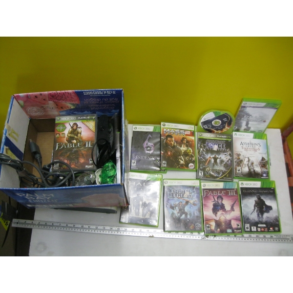 XBOX 360 W/ASST. GAMES, ETC.