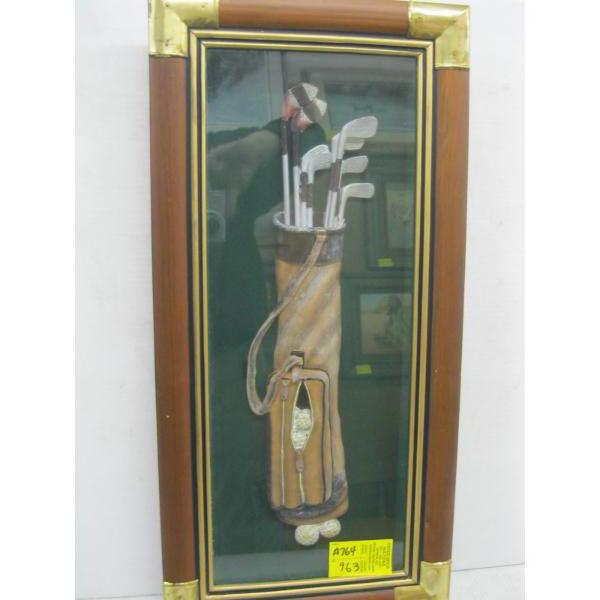 BOXED PICTURE OF GOLF CLUBS