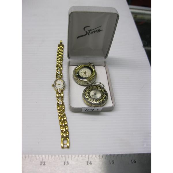 2 SM. POCKET WATCHES & A LADIES WATCH