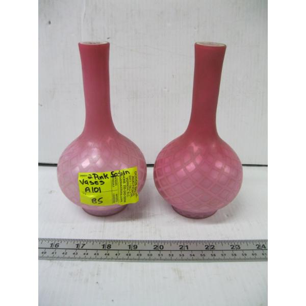 PAIR OF PINK SATIN VASES