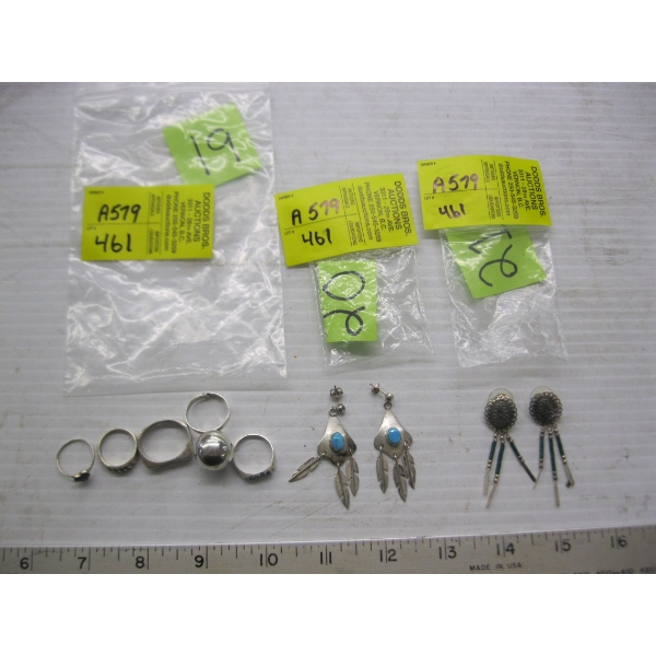 SILVER & TURQUOISE EARRINGS & SILVER MARKED STERLING DANGLE EARRING