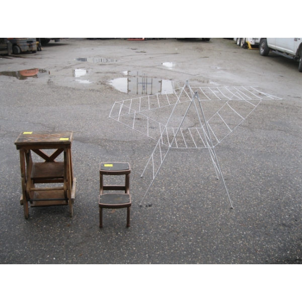 WOODEN FLIP OUT STOOL, METAL 2 STEP STOOL & DRYING RACK