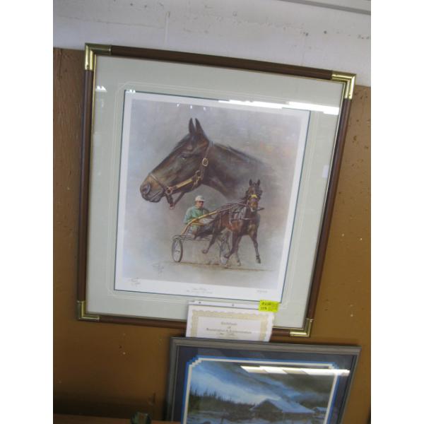 LG. FRAMED NUMBERED PRINT BY FRED STONE, "THE RACING MACHINE" W/CERTIFICATE 489/950