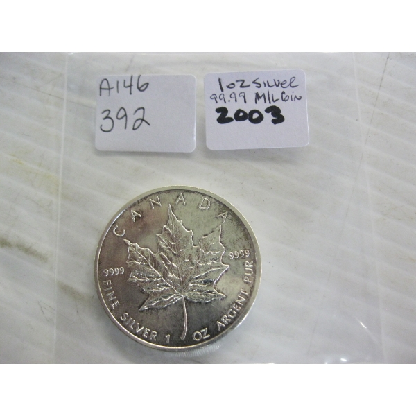 2003 .999 SILVER CDN 1 OZ MAPLE LEAF COIN (TAX EXEMPT)