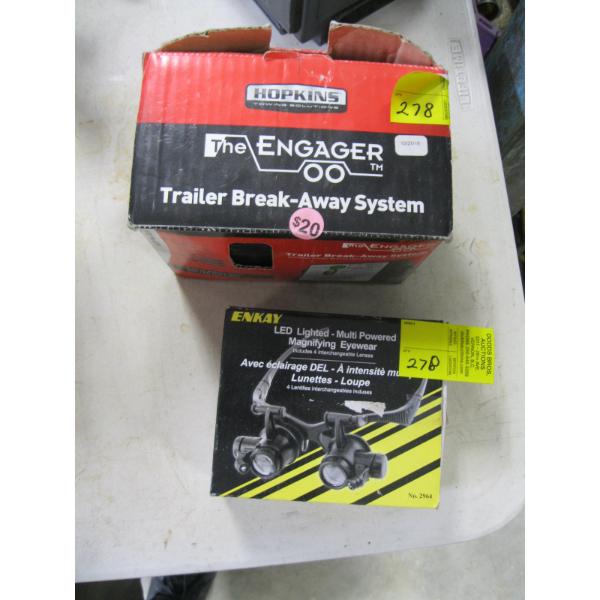 HOPKINS TRAILER BREAK A WAY SYSTEM & A PAIR OF LED MAGNIFYING EYEWEAR