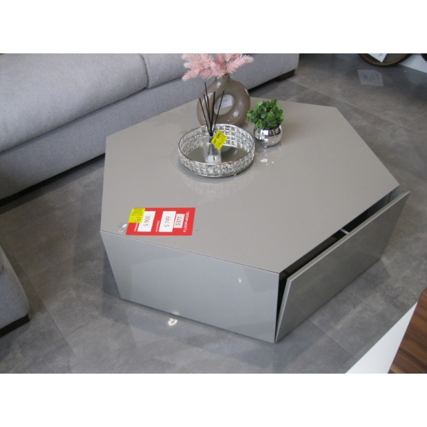 HEXAGON GREY COFFEE TABLE W/FOLD DOWN STORAGE