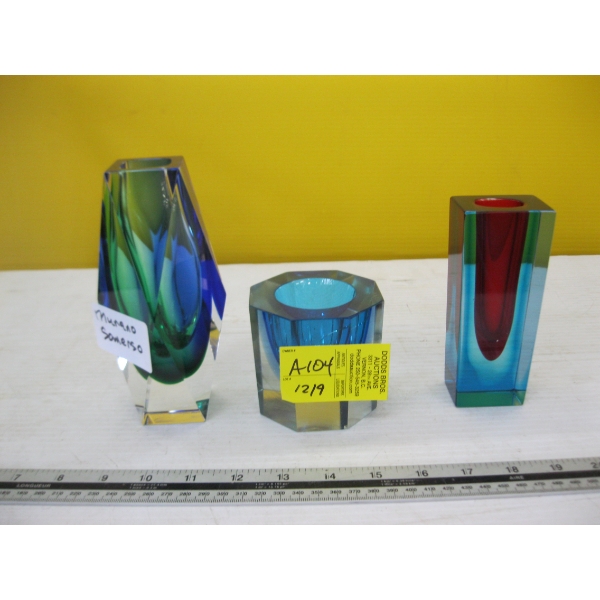 3 PIECES OF MURANO SOMMERSO GLASS VASES