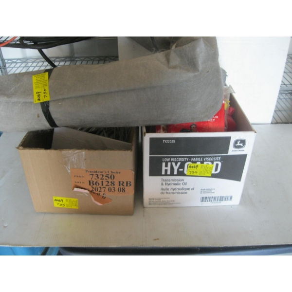 2 BOXES OF MISC. JERRY CAN, STAPLERS, TOOLS, ROLL OF FABRIC, ETC.