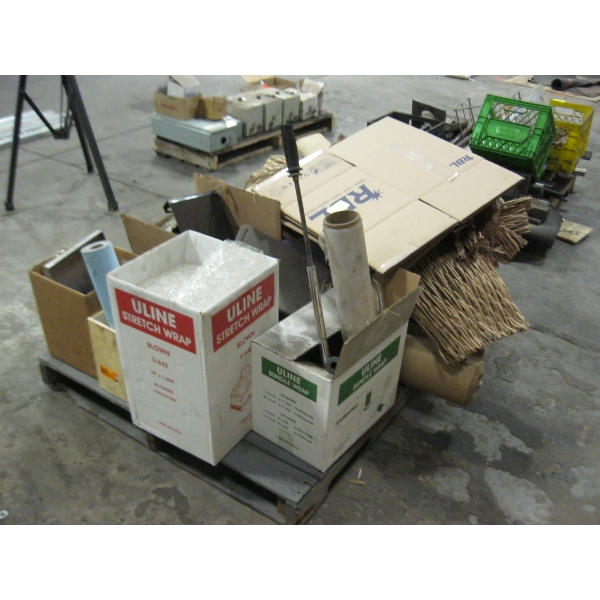 PALLET OF MISC. BUBBLE WRAP, CLIPBOARDS, PACKING ITEMS