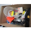 Image 3 : BOX & BUCKET OF MISC. TOOLS, HEDGE TRIMMERS, PLUMBING PIECES, ETC.