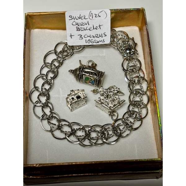 SILVER .925 CHARM BRACELET W/3 CHAINS, 18G
