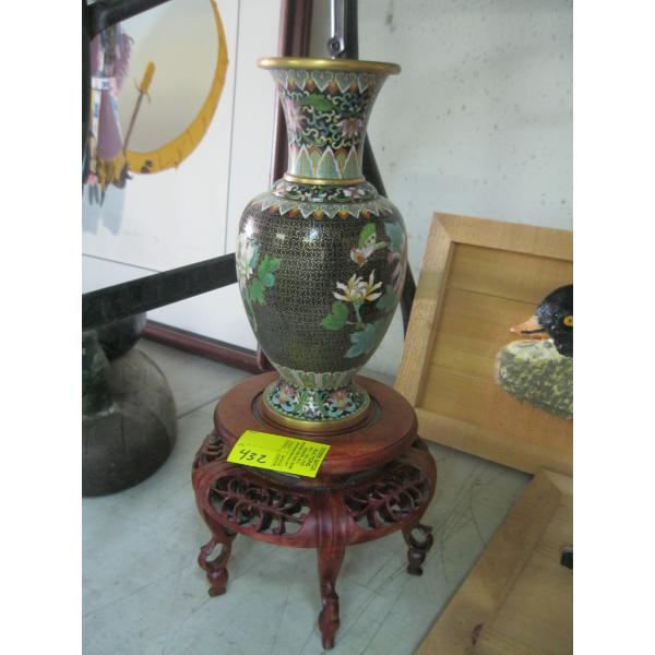 CLOISONNE VASE W/STAND - STAND IS BROKEN