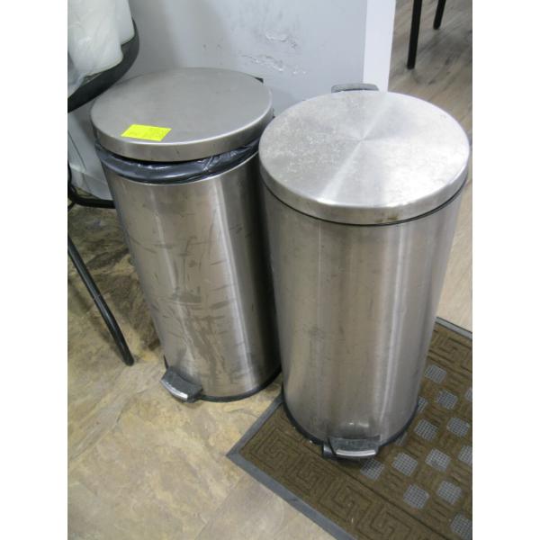 2 STAINLESS STEEL FOOT OPERATED GARBAGE CANS
