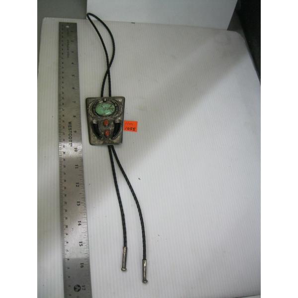 NAVAJO SILVER, TURQUOISE & CORAL BOLO TIE