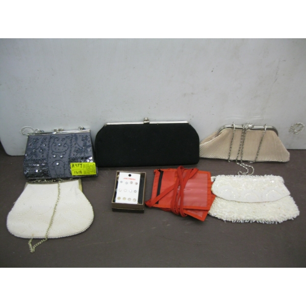LADIES CLUTCH PURSES, DECORATIVE RINGS & EARRINGS
