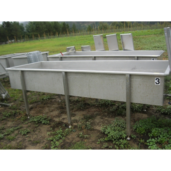 STAINLESS STEEL TROUGH - 10'X44" APPROX. W/DRAIN ON ONE END