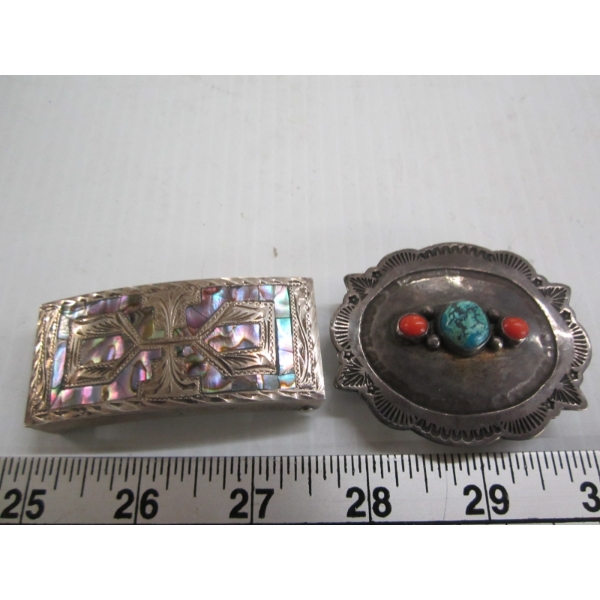 2 NAVAJO BELT BUCKLES - 1 MARKED