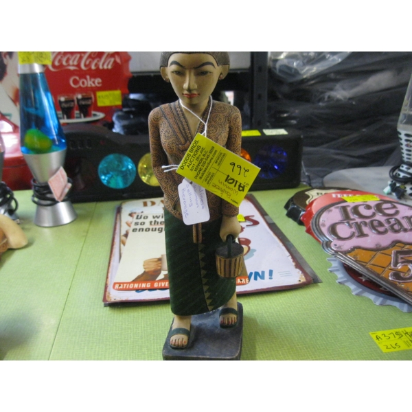 INDONESIAN WOOD CARVED BALANSESE WOMAN SELLING BEVERAGES